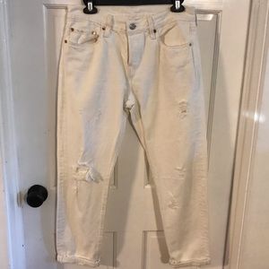 White Distressed 501 T Button Fly Levi’s